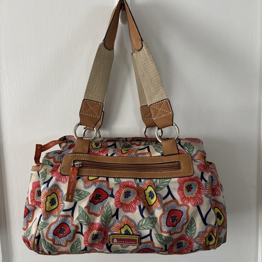 Lily Bloom Canvas Top Handle Bag Purse Floral Colorful Spring